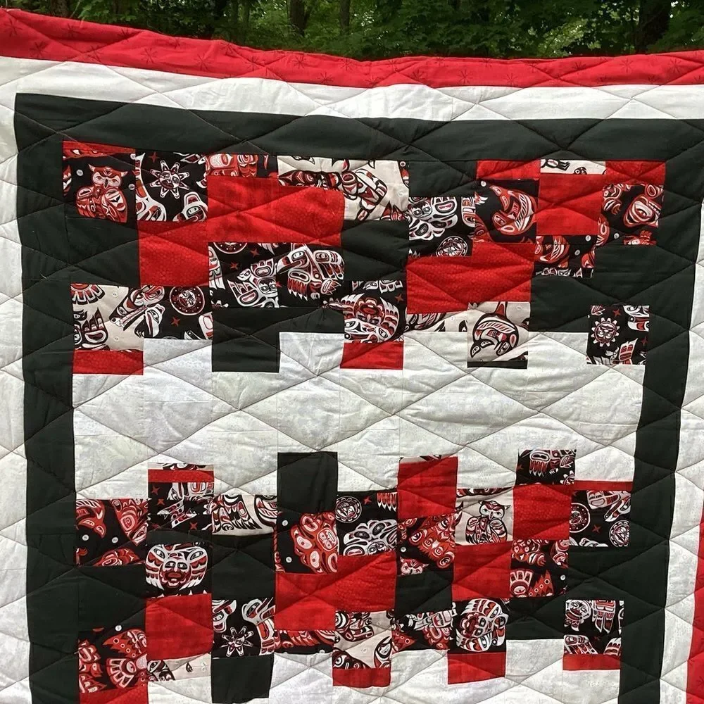 NWT. Hand Crafted Quilt Featuring Tlingit Tribal Prints